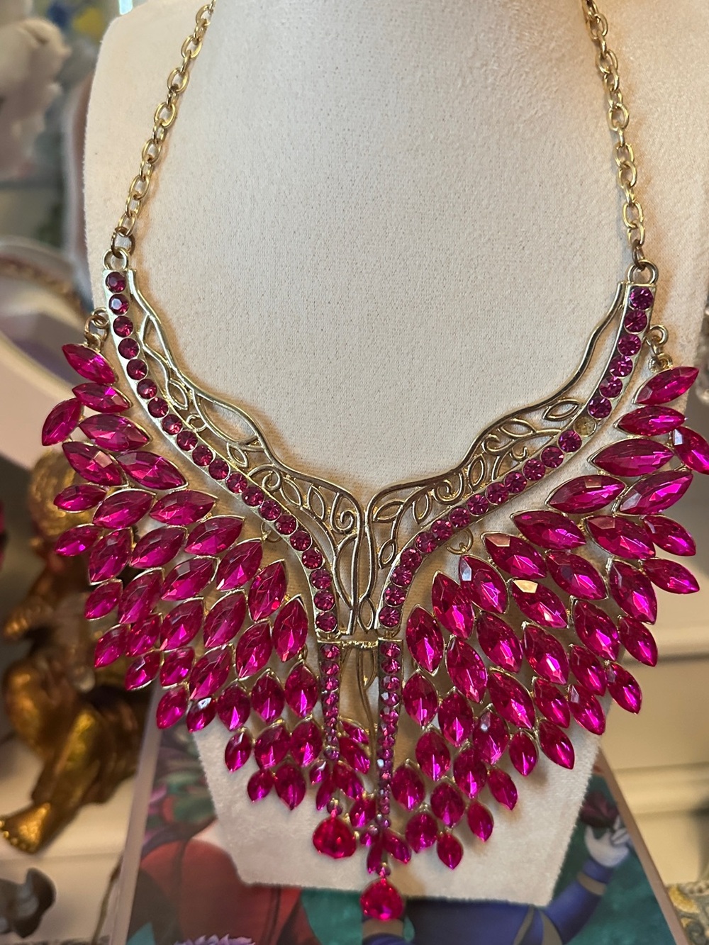 Fuchsia Crystal Statement Necklace - Women Jewelry